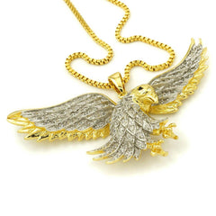 18k Gold Iced Bald Eagle Pendant with Box Chain