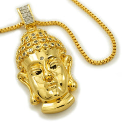 18k Gold Iced Buddha Pendant With Box Chain