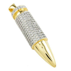 18k Gold Iced Bullet with Rope Chain