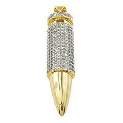 18k Gold Iced Bullet with Rope Chain