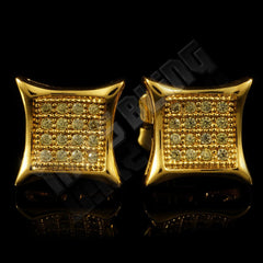 18k Gold Iced Canary CZ Square Kite Stud Earrings