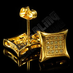 18k Gold Iced Canary CZ Square Kite Stud Earrings