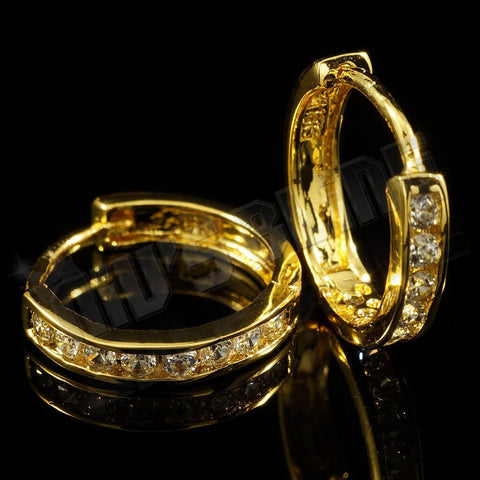 18k Gold Iced Huggie Hoop Earrings