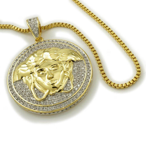 18k Gold Iced Medusa Pendant with Box Chain