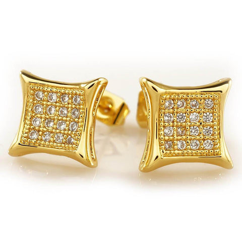 18k Gold Iced Square Kite Stud Earrings