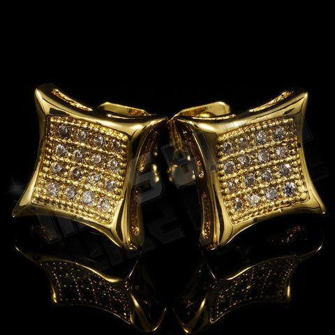 18k Gold Iced Square Kite Stud Earrings