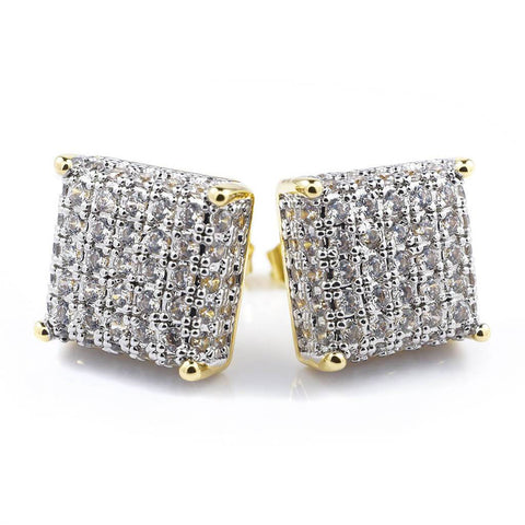 18k Gold Iced Square Stud Earrings