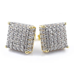 18k Gold Iced Square Stud Earrings