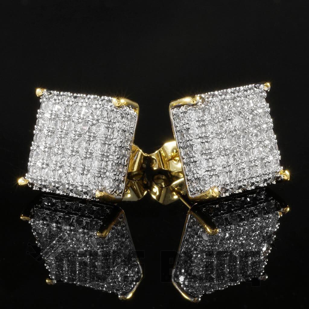 18k Gold Iced Square Stud Earrings