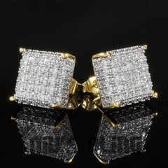 18k Gold Iced Square Stud Earrings