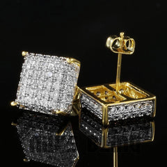 18k Gold Iced Square Stud Earrings