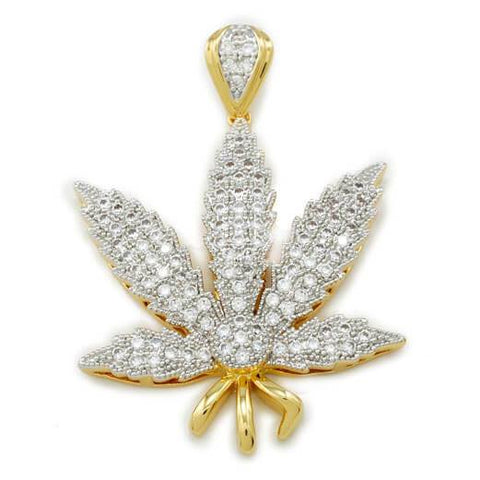 18k Gold Iced Weed Pendant with Box Chain