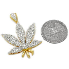 18k Gold Iced Weed Pendant with Box Chain