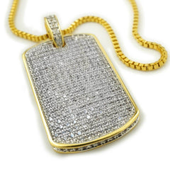 18k Gold Plated Iced Dog tag with Box Chain