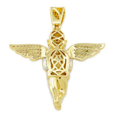 18k Gold Praying Angel Iced Pendant With Rope Chain