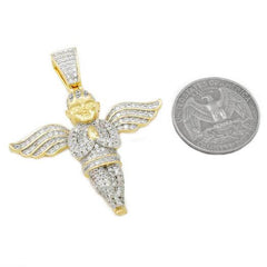 18k Gold Praying Angel Iced Pendant With Rope Chain