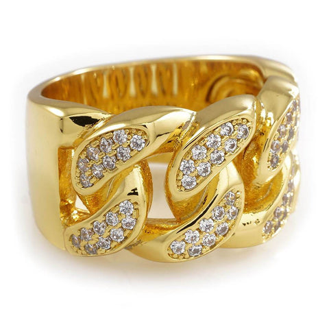 18k Gold Rhodium Iced Cuban Link Ring