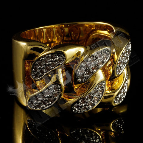 18k Gold Rhodium Iced Cuban Link Ring