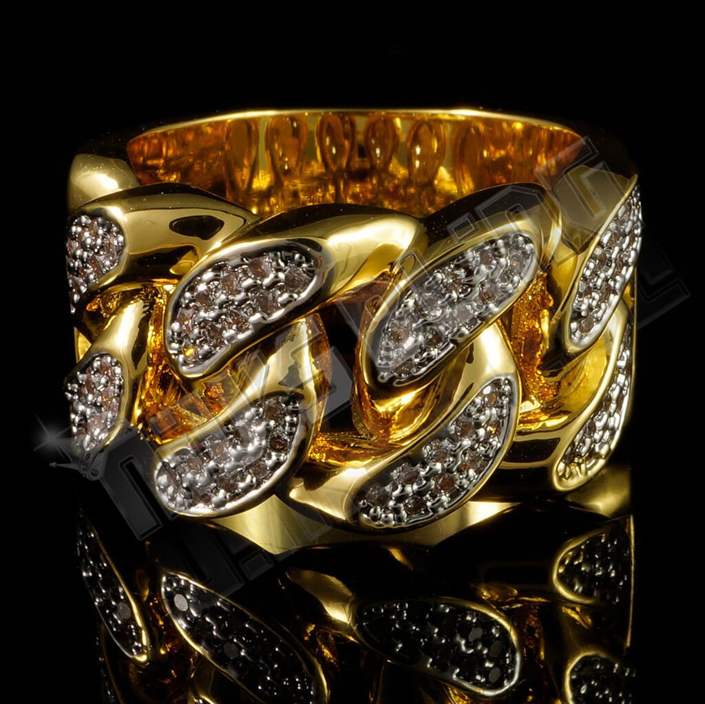 18k Gold Rhodium Iced Cuban Link Ring