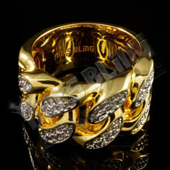 18k Gold Rhodium Iced Cuban Link Ring