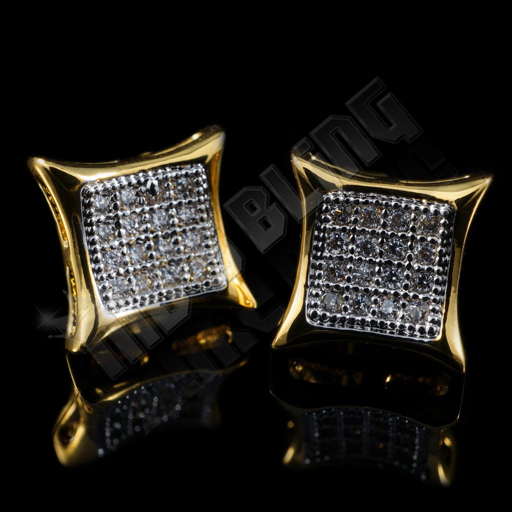 18k Gold Rhodium Iced Square Kite Stud Earrings