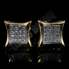 18k Gold Rhodium Iced Square Kite Stud Earrings