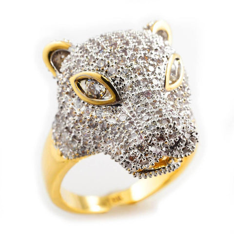 18k Gold Rhodium Iced Panther Ring