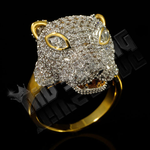 18k Gold Rhodium Iced Panther Ring