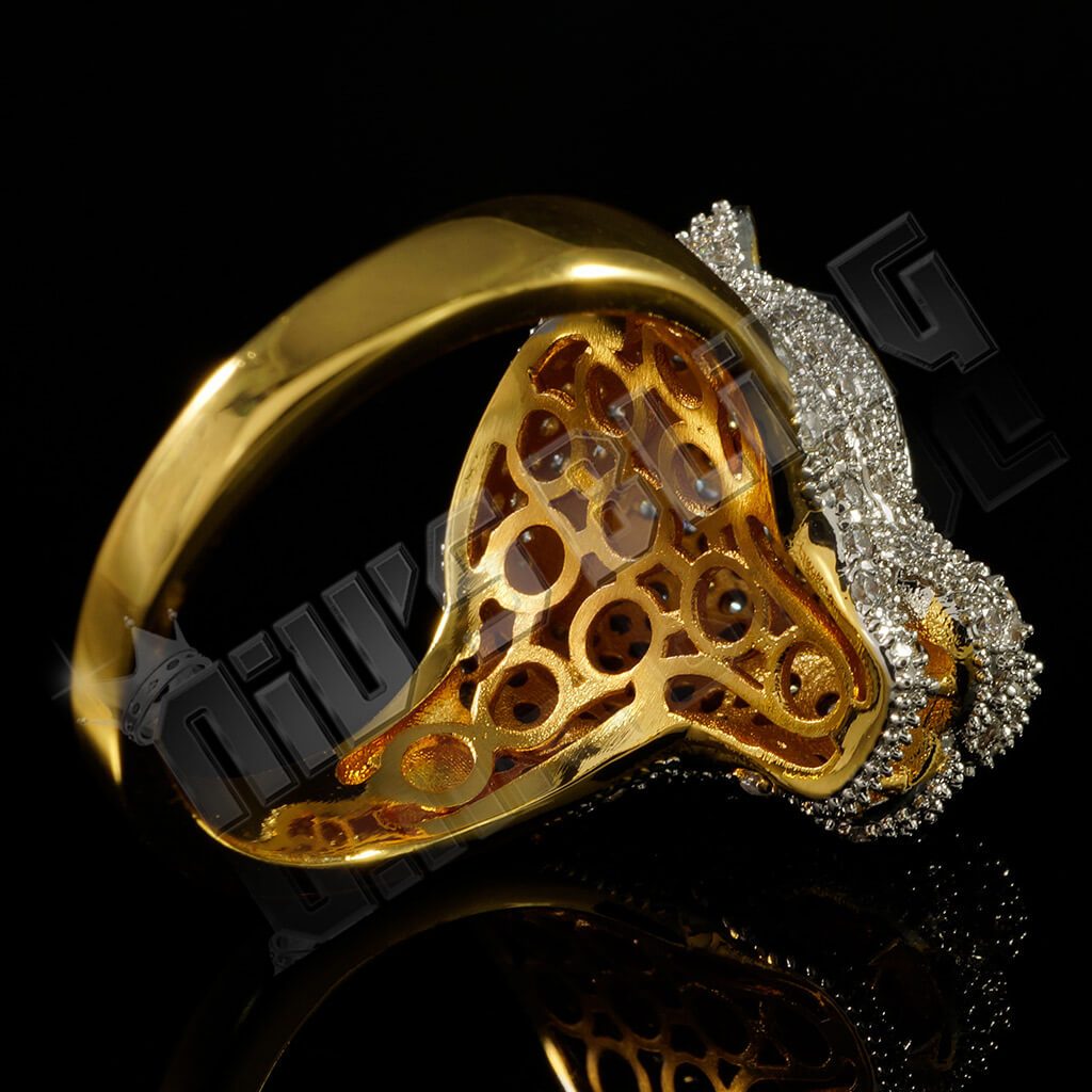 18k Gold Rhodium Iced Panther Ring