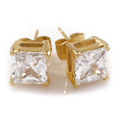 18K Gold Plated Square Cube AAA Zircon Rhinestone Earrings – Stud Style – Men Women Unisex Jewelry