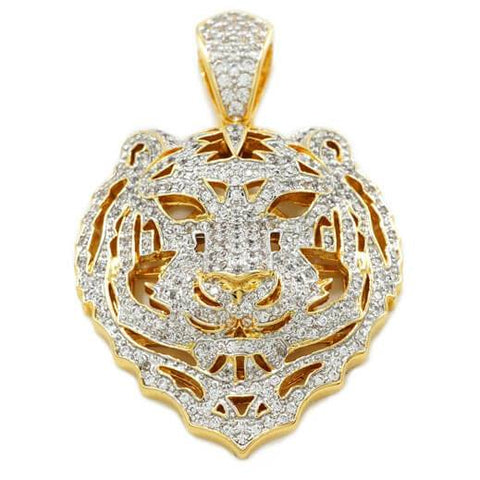 18k Gold Tiger Lion Pendant with Rope Chain