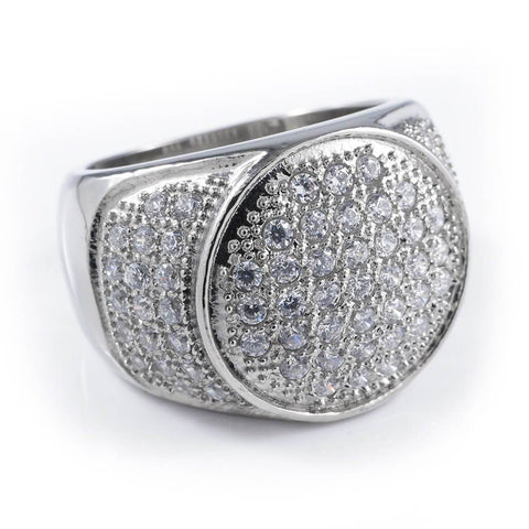 18k IP White Gold Iced Stainless Steel Presidential Ring