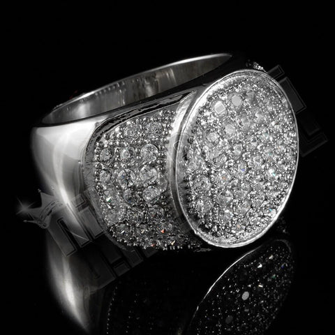 18k IP White Gold Iced Stainless Steel Presidential Ring