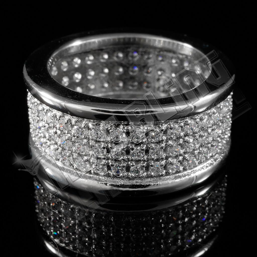 18k IP White Gold Iced Stainless Steel Round Ring