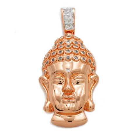 18k Rose Gold Iced Buddha Pendant With Box Chain