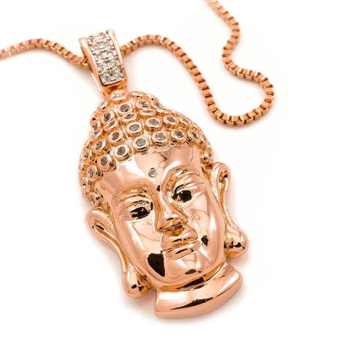 18k Rose Gold Iced Buddha Pendant With Box Chain