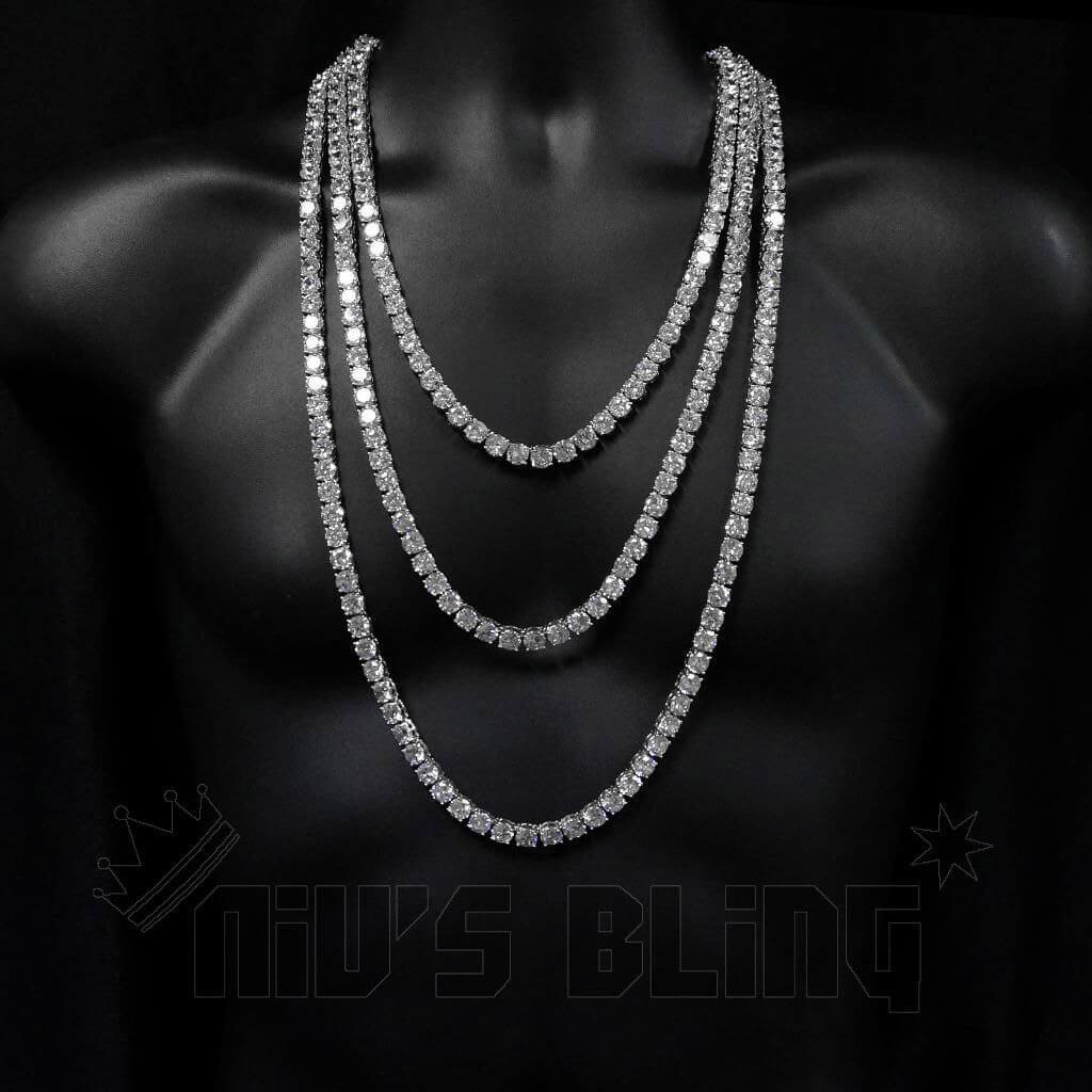 18k White Gold 1 Row 8mm Iced Chain