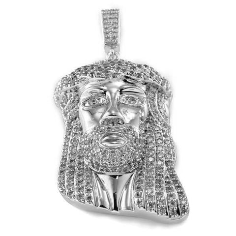 18k White Gold Iced Mini Jesus Piece 8 With Rope Chain