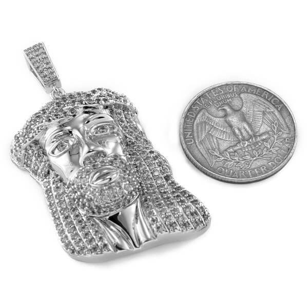 18k White Gold Iced Mini Jesus Piece 8 With Rope Chain