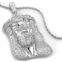 18k White Gold Iced Mini Jesus Piece 8 With Rope Chain