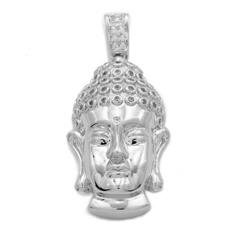 18k White Gold Iced Buddha Pendant With Box Chain