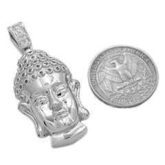 18k White Gold Iced Buddha Pendant With Box Chain