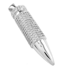 18k White Gold Iced Bullet with Rope Chain