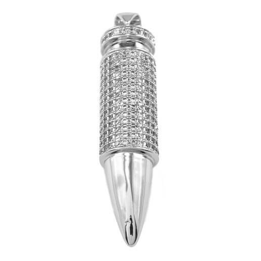 18k White Gold Iced Bullet with Rope Chain