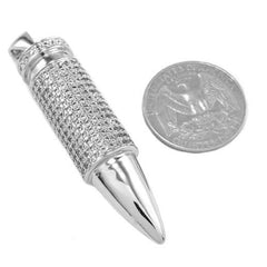 18k White Gold Iced Bullet with Rope Chain