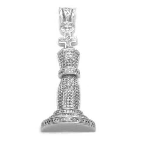 18k White Gold Iced Chess Pendant with Rope Chain
