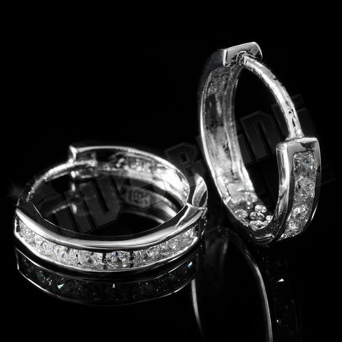 18k White Gold Iced Huggie Hoop Earrings