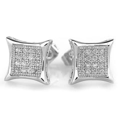 18k White Gold Iced Square Kite Stud Earrings