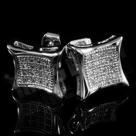 18k White Gold Iced Square Kite Stud Earrings