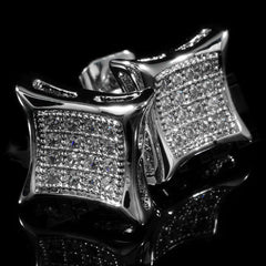 18k White Gold Iced Square Kite Stud Earrings